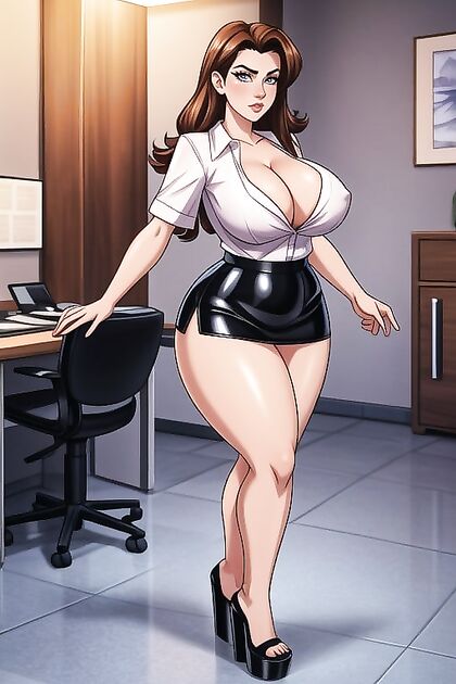 Huge Fake Boobs showcased in Full Bodily Detail with Deep Cleavage Hentai Images
