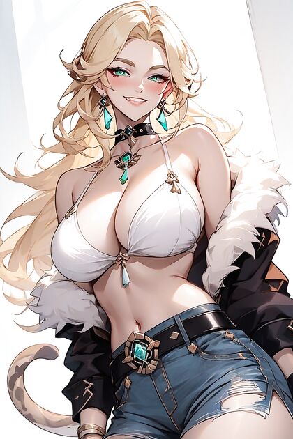 Green-Eyed Beauty in Fur Trim and Off-Shoulder Outfit for Steamy Hentai Picture