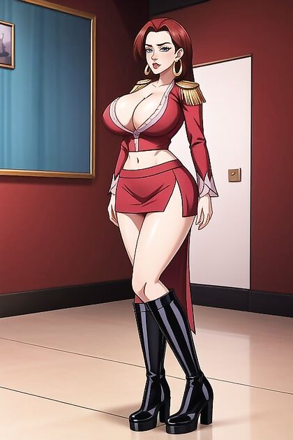 Gigantic-Faked Boobs Secretary in Latex Miniskirt for Hentai Desires