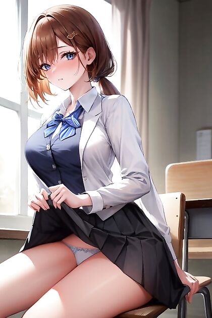 Pleated Skirt and Cute Panties on Display While Gazing at You in hentai AI Picture
