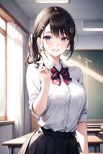 Woman in Pleated Skirt and Collared Shirt Seduces in Hentai Picture
