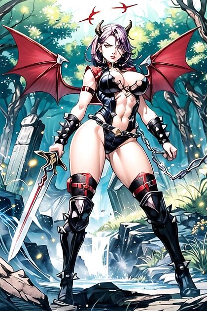 Fierce Green-Eyed Goddess Flexes Abs in Steamy Hentai Picture