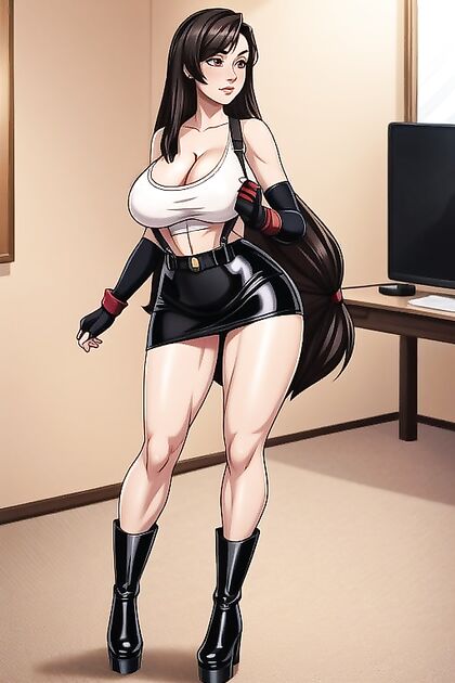 Tifa Lockhart's Thicc Calves and Busty Charm Struggle in Final Fantasy Hentai AI Picture