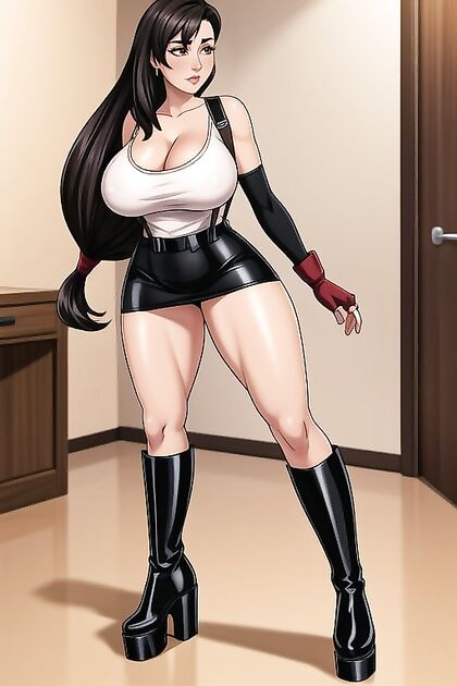 Tifa Lockhart from Final Fantasy Wears Latex Miniskirt and Seductively Looks at Camera