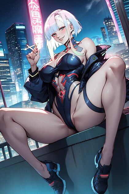 Blushing Beauty with Big Breasts in Cyberpunk hentai Picture