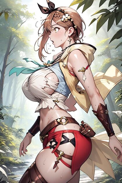 Oily-Skinned Beauty with Rounded Breasts Rips Her Clothes in Hentai Picture