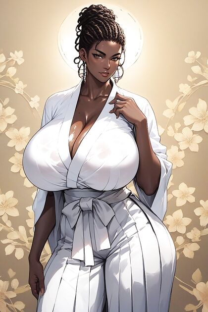 Brunette with Brown Eyes and Bursting Breasts in Steamy Hentai Picture