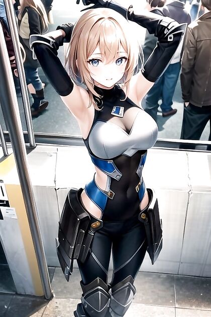 Arms Raised at Subway Station for Armored Hentai Pleasure