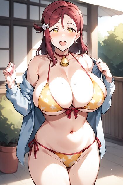 Long-Haired Beauty with Straight Hair and Yellow Eyes in Busty Bikini Hentai Picture