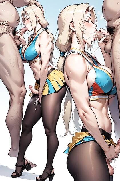 Tsunade from Naruto Gives a blowjob with her slightly convex lower abdomen in hentai AI porn