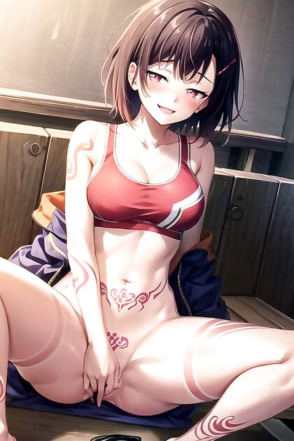 Tattooed Babe Strips Down and Masturbates in Steamy Hentai Picture