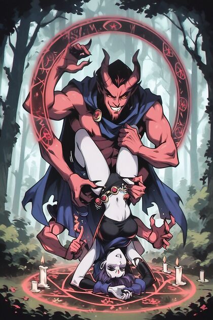 Raven from Titans Fucked by Giant Red Four-Armed Demon in Wild Hentai Picture