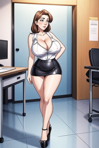 Sleeveless Office Shirt Showcases Ample Cleavage in Seductive Hentai Image