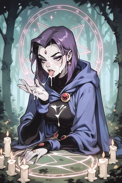Licking Cum Off Hands in a Forest Fantasy Hentai Image