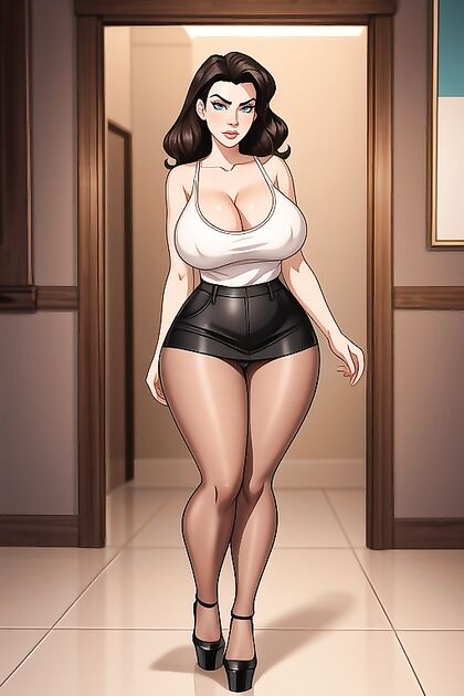 Black-Haired Beauty in Platform Heels and Miniskirt Takes On Hentai AI Picture