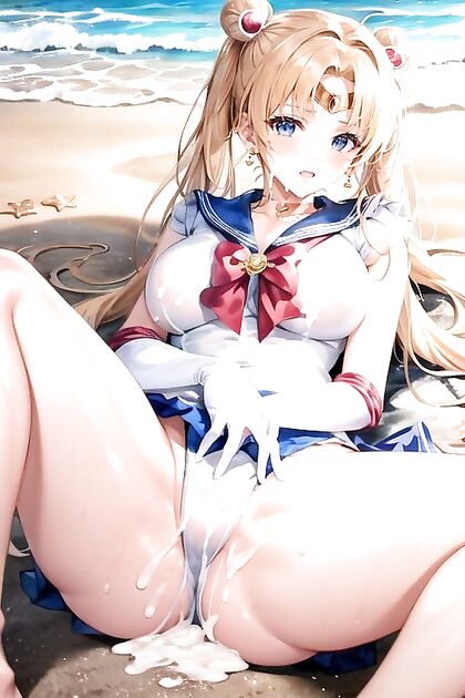 Beach Babe in Swimsuit Masturbates to Ecstasy in Steamy Hentai Image