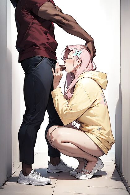 Fluttershy Gives a Sensual Blowjob to a Dark-Skinned Man in Steamy Hentai Picture