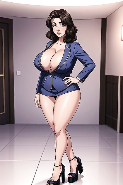 Black-Haired Stepmom With Huge Titties in Platform Heels Stares Seductively at Camera
