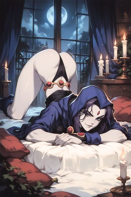 Raven from Titans Lying Face Down for Sultry Nighttime Hentai Pleasure