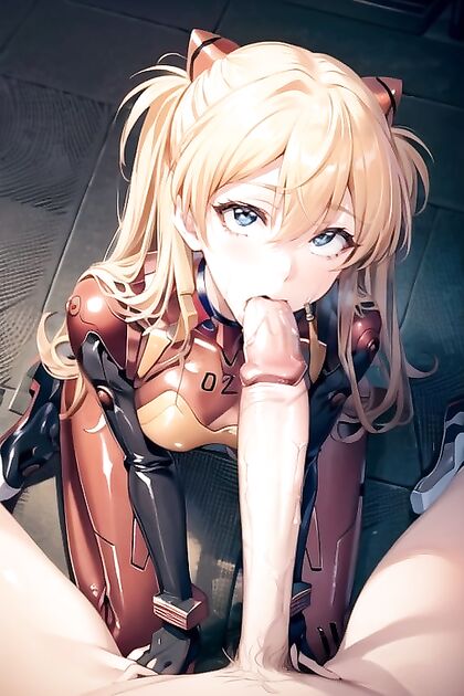 Asuka from Evangelion Kneels for  Blowjob Hentai Picture