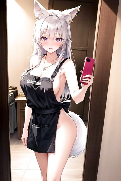 Embarrassed Girl 18+ with White Fox Tail and Black Tips Tied-Up for Hentai Pleasure