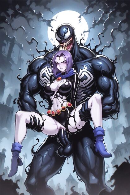Raven in Venom Costume Gets Wild with Giant Venom in Hentai Adventures