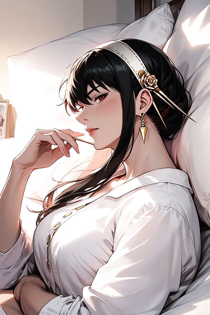 Grinning Beauty Lays Down for Sultry Bedroom hentai Picture