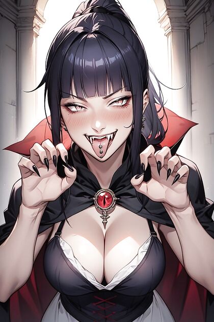 Blushing Mischievously – A Brow-Pierced Beauty in Front View Hentai Pleasure
