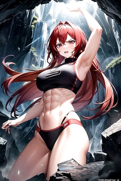 Red-Haired Fiend with Glowing Red Eyes Unleashes Passion in Steaming hentai Picture