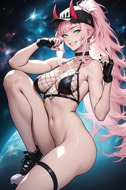 Pink-Haired Beauty Shows Off Her Big Hips and Curvy Ass in hentai AI Picture