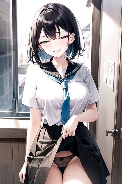 Lifts Her Skirt for Horny Hentai Picture