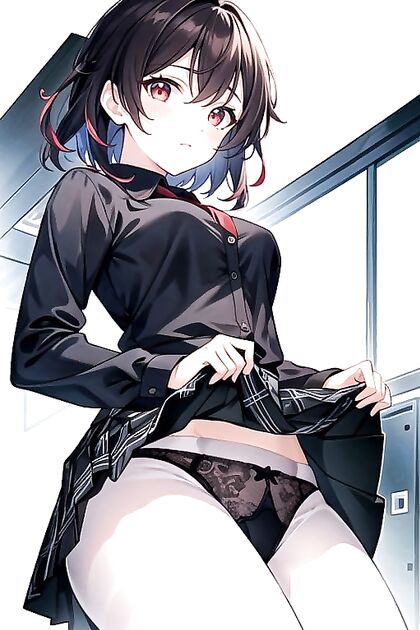 Woman Lifts Her Skirt to Reveal Sexy Panties in Front View Hentai Image