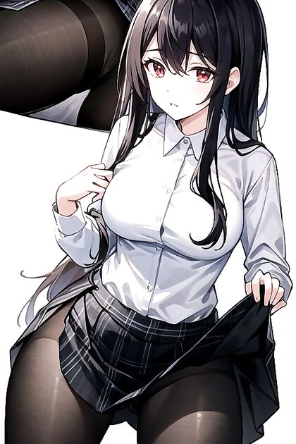 18-Year-Old Waists It Up in Seductive Black Plaid Skirt Hentai Picture