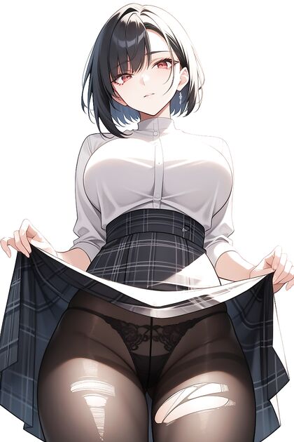 Black Plaid Skirt and Choker Tease – Lifting to Show Off Seductive Panties