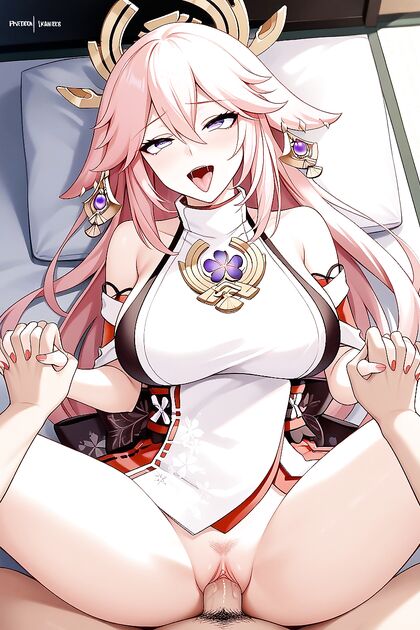 Yae Miko Spreads Her Legs While Hands Hold Hers in Seductive Hentai Picture