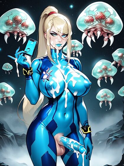 Shiny-Skinned Beauty with Gelatinous Colored Nipples in Seductive Makeup Hentai Image