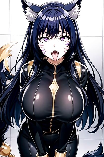 Ahegao Bliss – Purple-Eyed Goddess in Tight Fits for Hentai Ecstasy