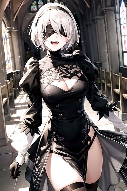 Yorha No.2 Type B Shows Off Her Cleavage in Church for Steamy Hentai Picture