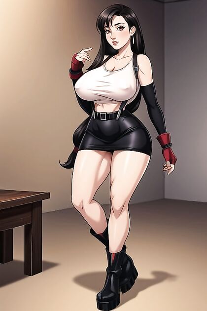Huge Fake Breasts and Tight Miniskirt in Sexy Topless Hentai Picture