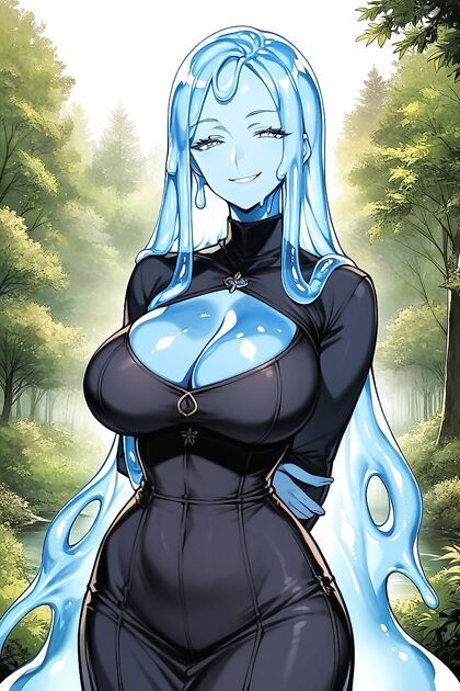 Medieval Blue Slime Woman Seduces in Enchanted Forest Hentai Image
