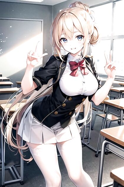 with Hair Bun Bent Over Desk in Naughty Hentai Class Image