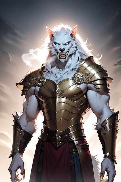Muscular Guy with White Fur and Blue Eyes in Steamy Hentai Picture