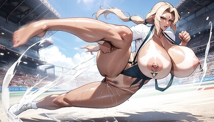 Gigantic Boobs Bounce Wildly During High Kicks and Nipple Piercings in HentaiPorn