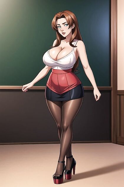 Full Body View of Busty Babe in Platform Heels for Steamy Hentai Picture