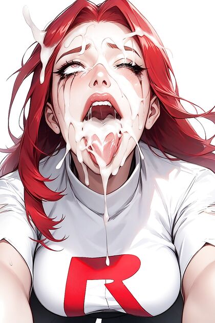 Long Red-Haired Beauty Takes Excessive cum in Mouth with Tongue-Out Picture