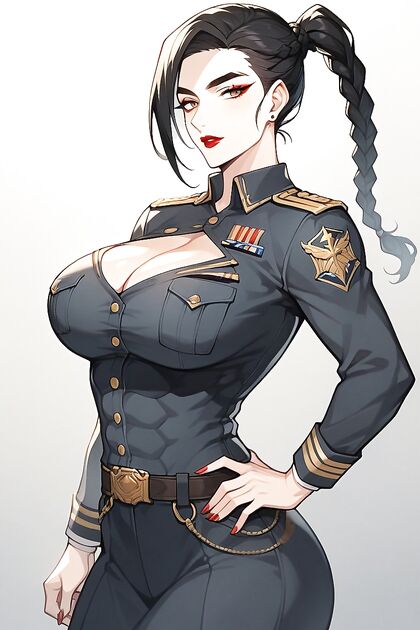 Long Black Hair Reaches Her Waist in Seductive Military Hentai Images