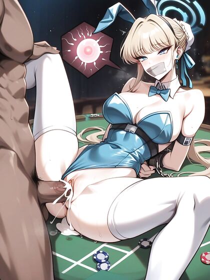 Blonde Beauty in White Thigh-High Leggings Stares ly in Horny hentai Picture