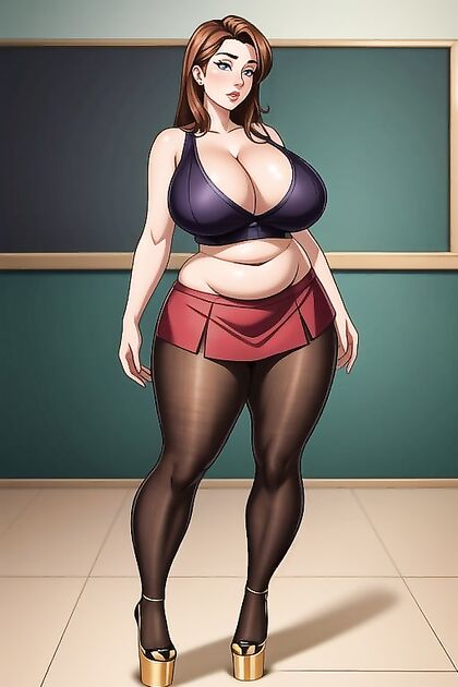 Full Body View of Thick-Thighed MILF in Seductive Hentai Picture