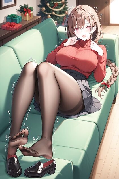 Ample Breasts and Red Sweater Waists in Seductive hentai Picture