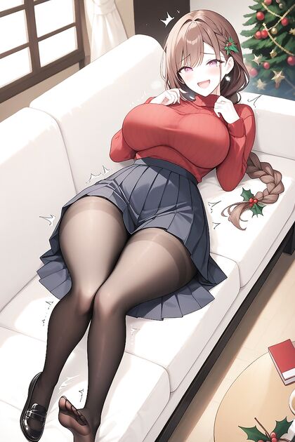 Mary Jane Flats and Loose Sweater with Black Pleated Skirt Hentai Picture